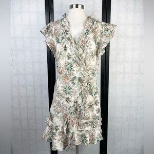 Veronica Beard Green and Pink Ruffled Wrap Mini Dress